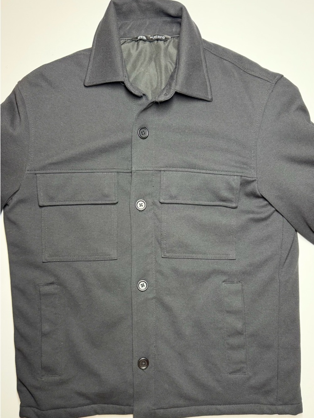 ZARA Men’s Black Utility Shirt Jacket Quilted Lining Shacket Chore Coat Size S - Picture 3 of 6